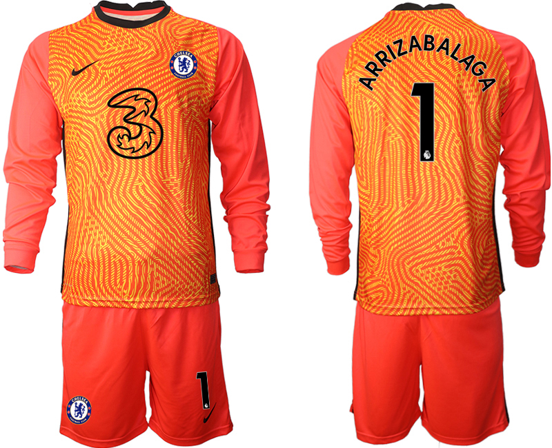 Men 2021 Chelsea red goalkeeper long sleeve #1 soccer jerseys->chelsea jersey->Soccer Club Jersey